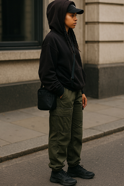 Kobieta ubrana w stylu drill